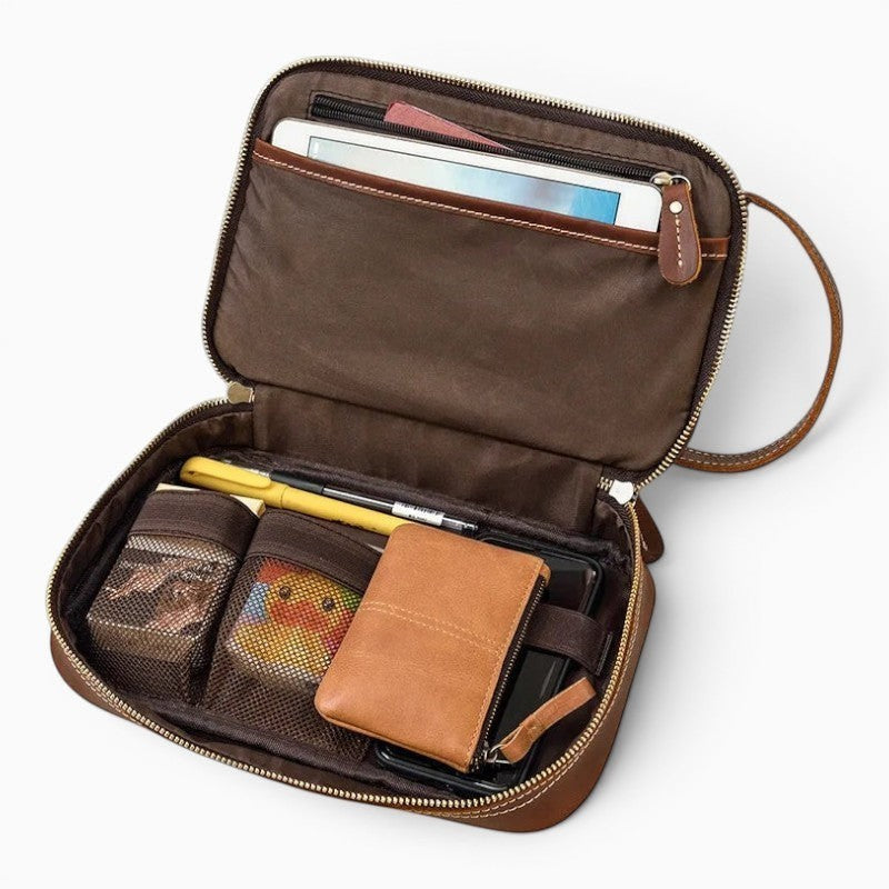 Trousse de Toilette Homme en Cuir Vintage