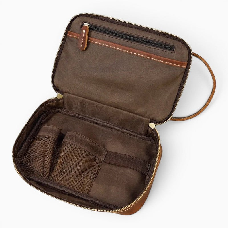 Trousse de Toilette Homme en Cuir Vintage