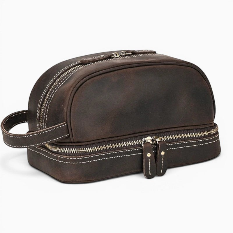 Trousse de Toilette Homme en Cuir Vintage