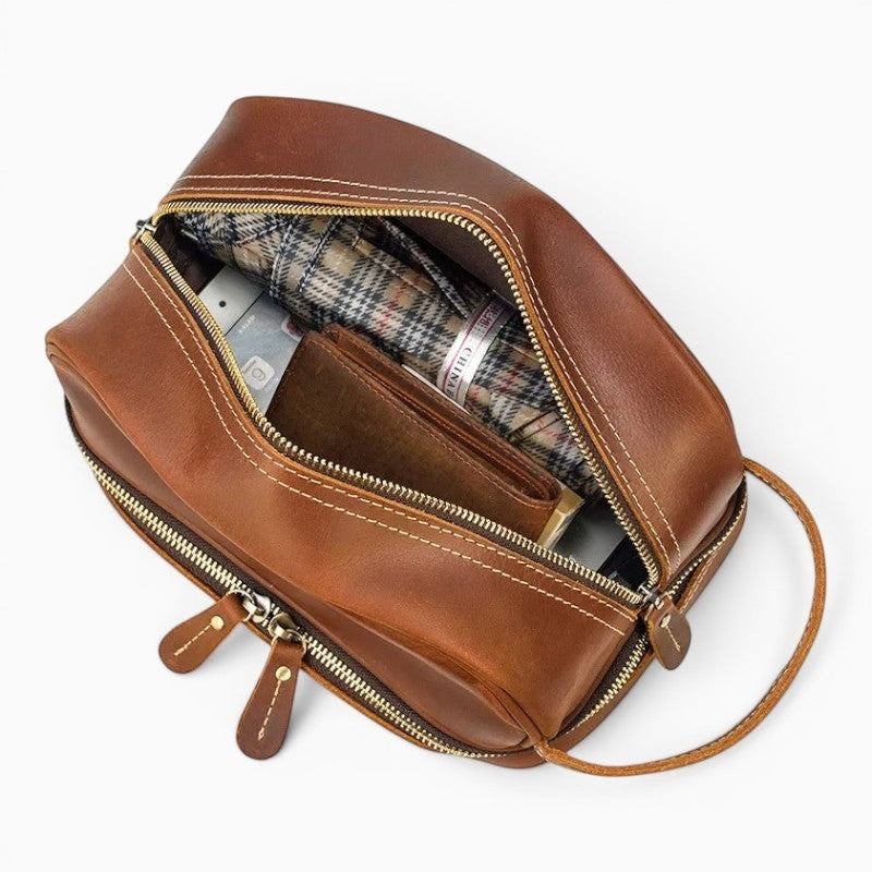Trousse de Toilette Homme en Cuir Vintage