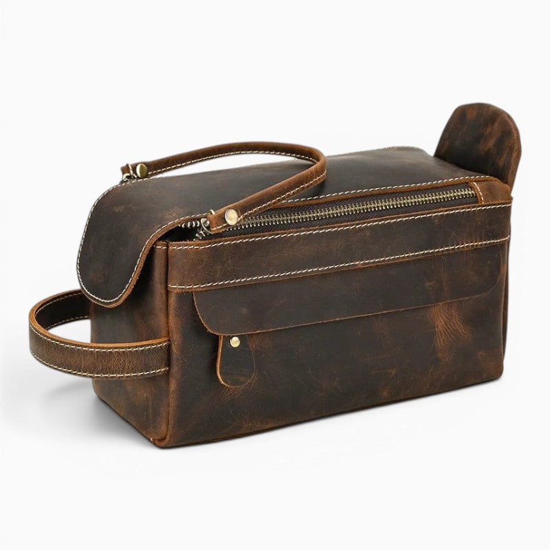 Trousse de Toilette en Cuir Vintage Homme