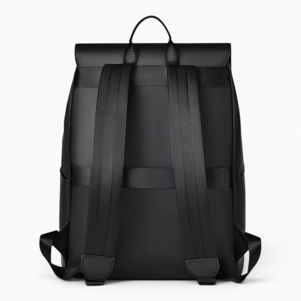 Sac à dos décontracté noir Le Voyage Prestige en PVC avec bretelles rembourrées, idéal pour le travail et les voyages.