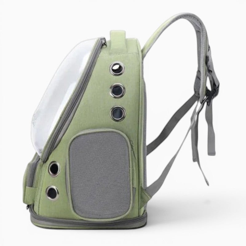 Sac à dos de transport pour chat Le Voyage Prestige vert en tissu Oxford avec fenêtre transparente et aérations
