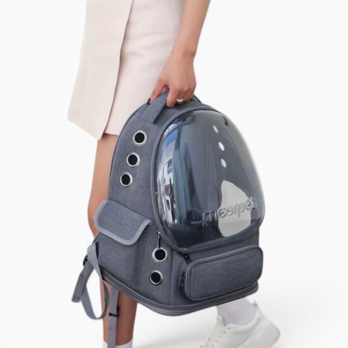 Sac à dos de transport Le Voyage Prestige gris pour chat avec fenêtre transparente et aérations latérales