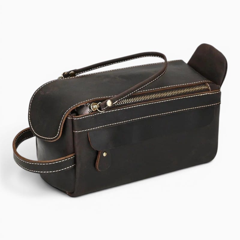 VOYAGE Trousse de Toilette en Cuir Vintage Homme